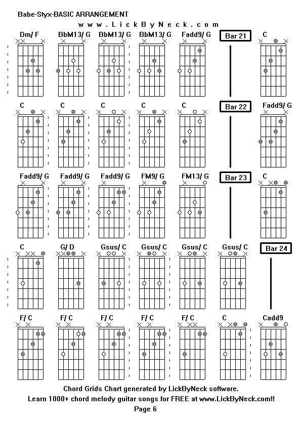 Chord Grids Chart of chord melody fingerstyle guitar song-Babe-Styx-BASIC ARRANGEMENT,generated by LickByNeck software.